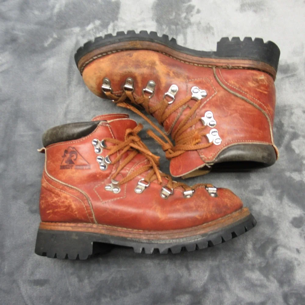 Rocky Boots Mens 8 Womens 11 Brown Leather‎ Heavy Mountaineer Hike VTG 80s USA